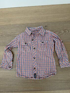 JBC Boys Gingham Button-Up Shirt Orange Navy Check - Size 104 (4T)